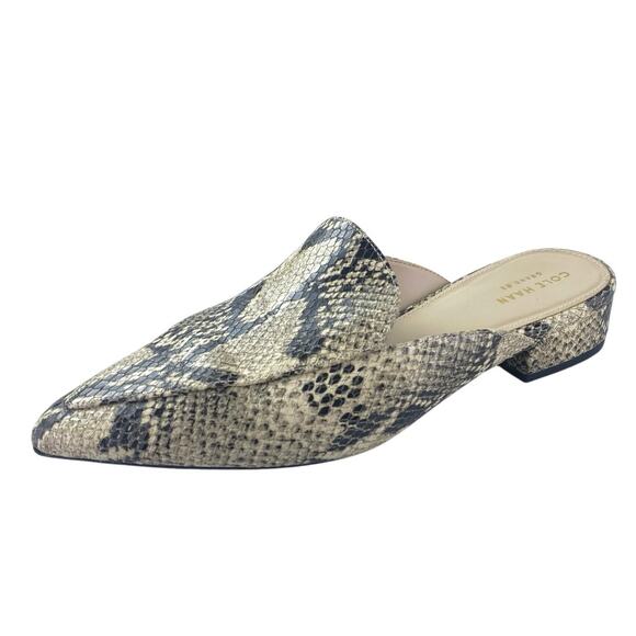 Cole Haan Piper Women's Snakeskin Leather Pointed Toe Slip On Mules Sandals 7.5 - Picture 1 of 6